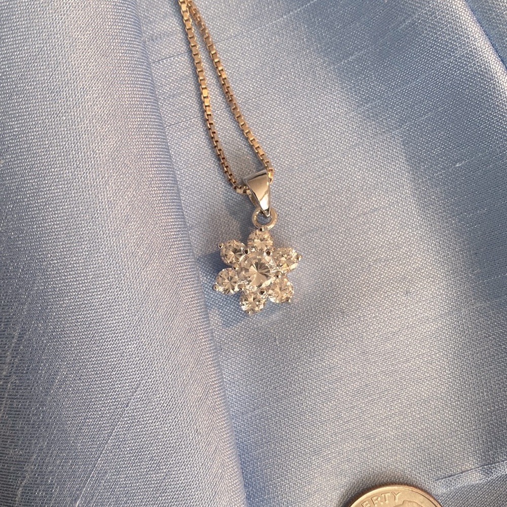 Diamonique Sterling Silver Flower Necklace